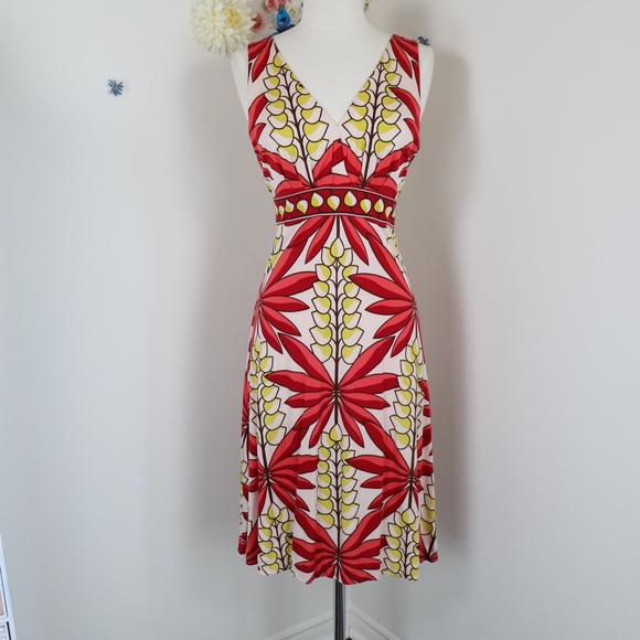 Tory Burch Floral Dress In Silk Jersey - Designer Sheath Dress For Summer - Picture 1 of 11